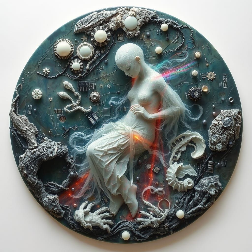 Whimsical Ghost Emerging from an Organic Electronic Circuit