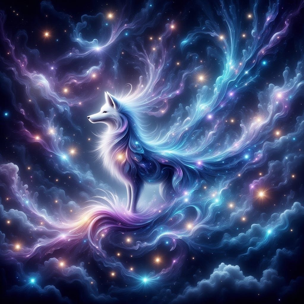 Luminous Fox Constellation in Starry Night Sky