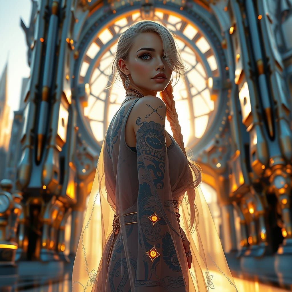Ethereal Futuristic Goddess in Crystal Architecture