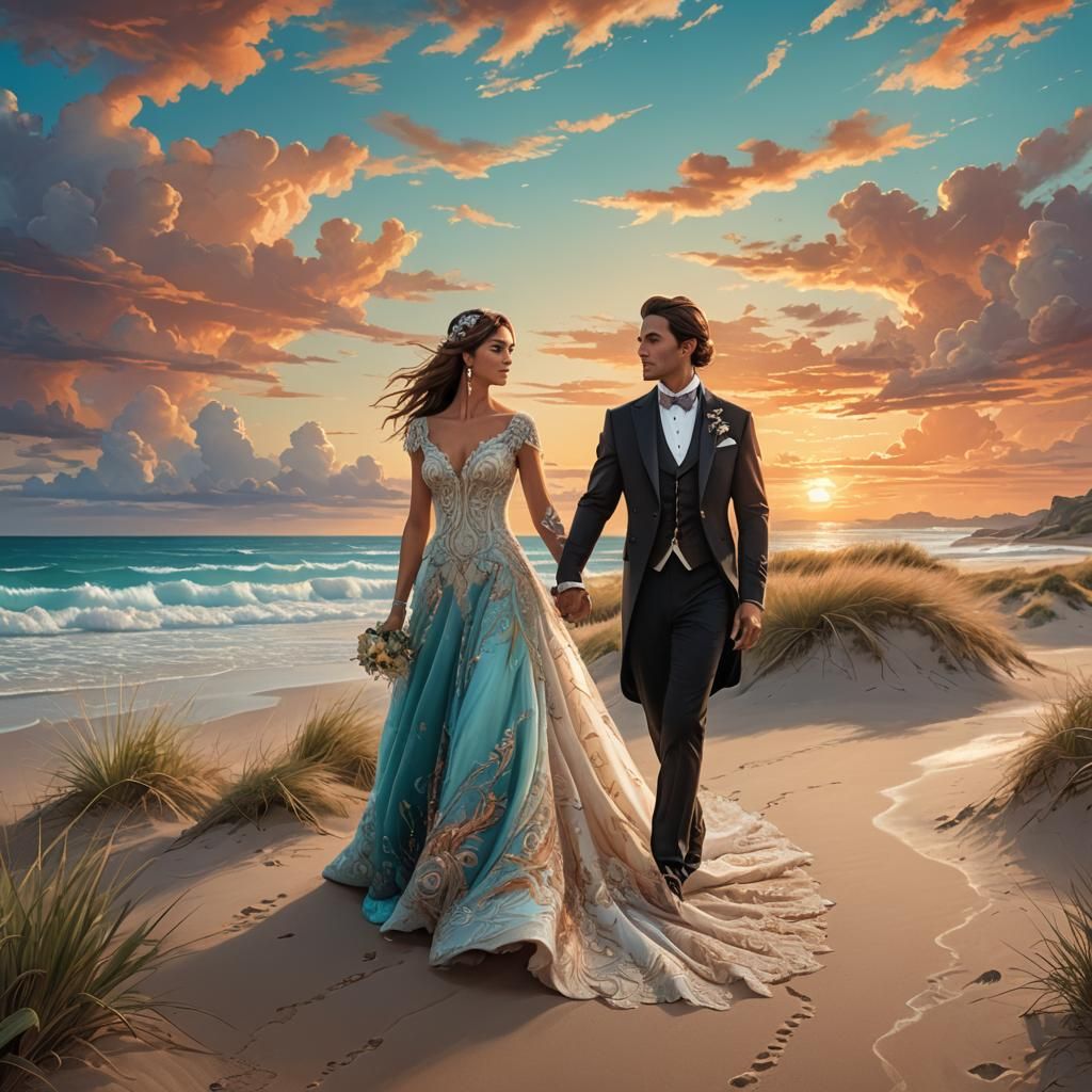 Glamorous Beach Paradise in Vibrant Art Nouveau