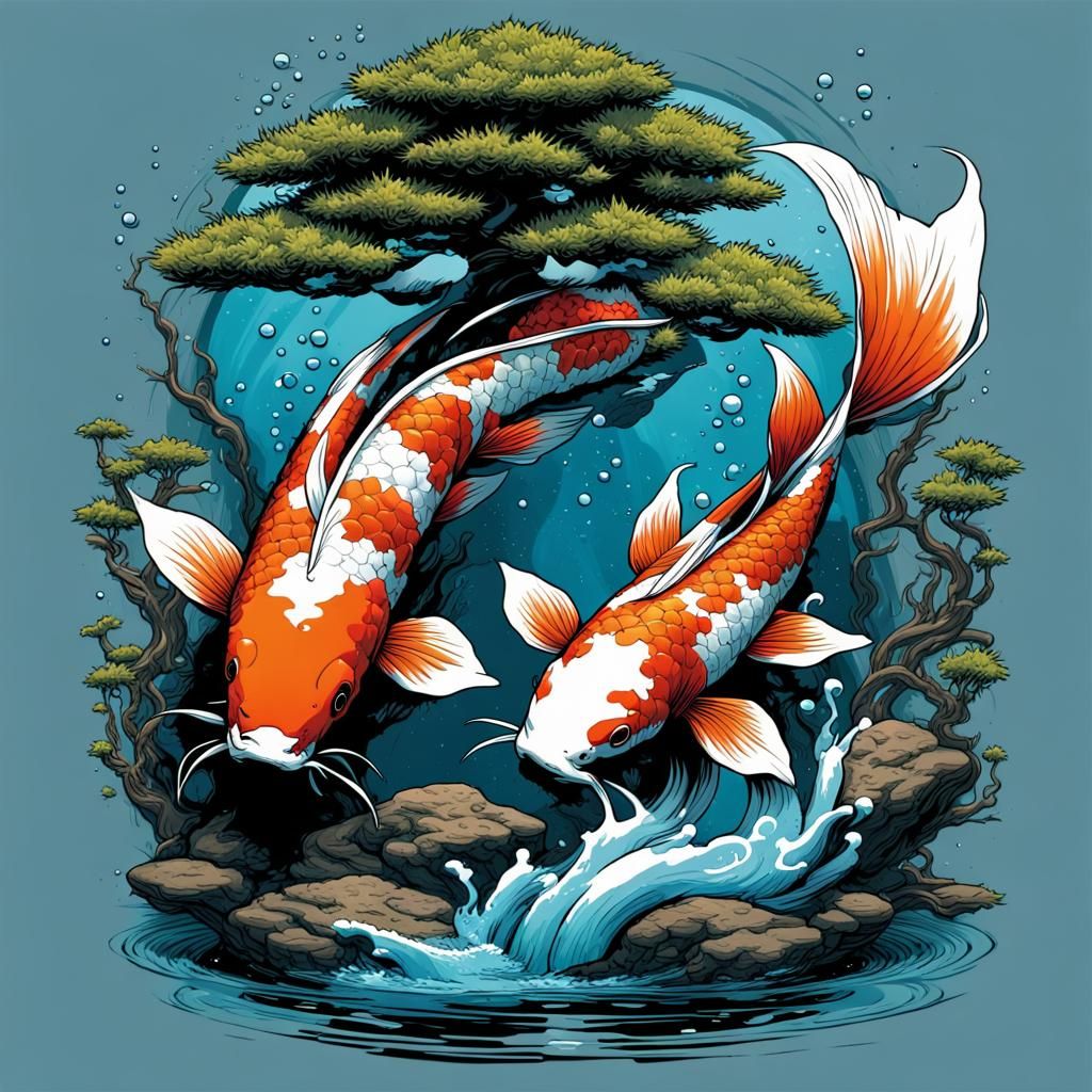 Vibrant Bonsai KOI Thrives in Underwater Aquascape