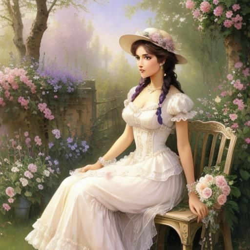 Elegant Lady in Vintage Garden Romance