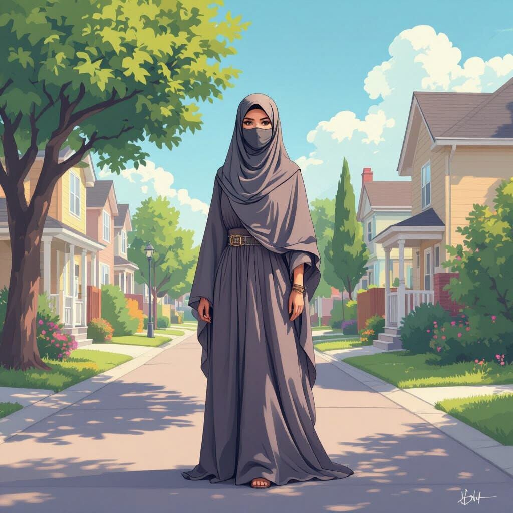 Woman in Niqab in Pastel Digital Art Style