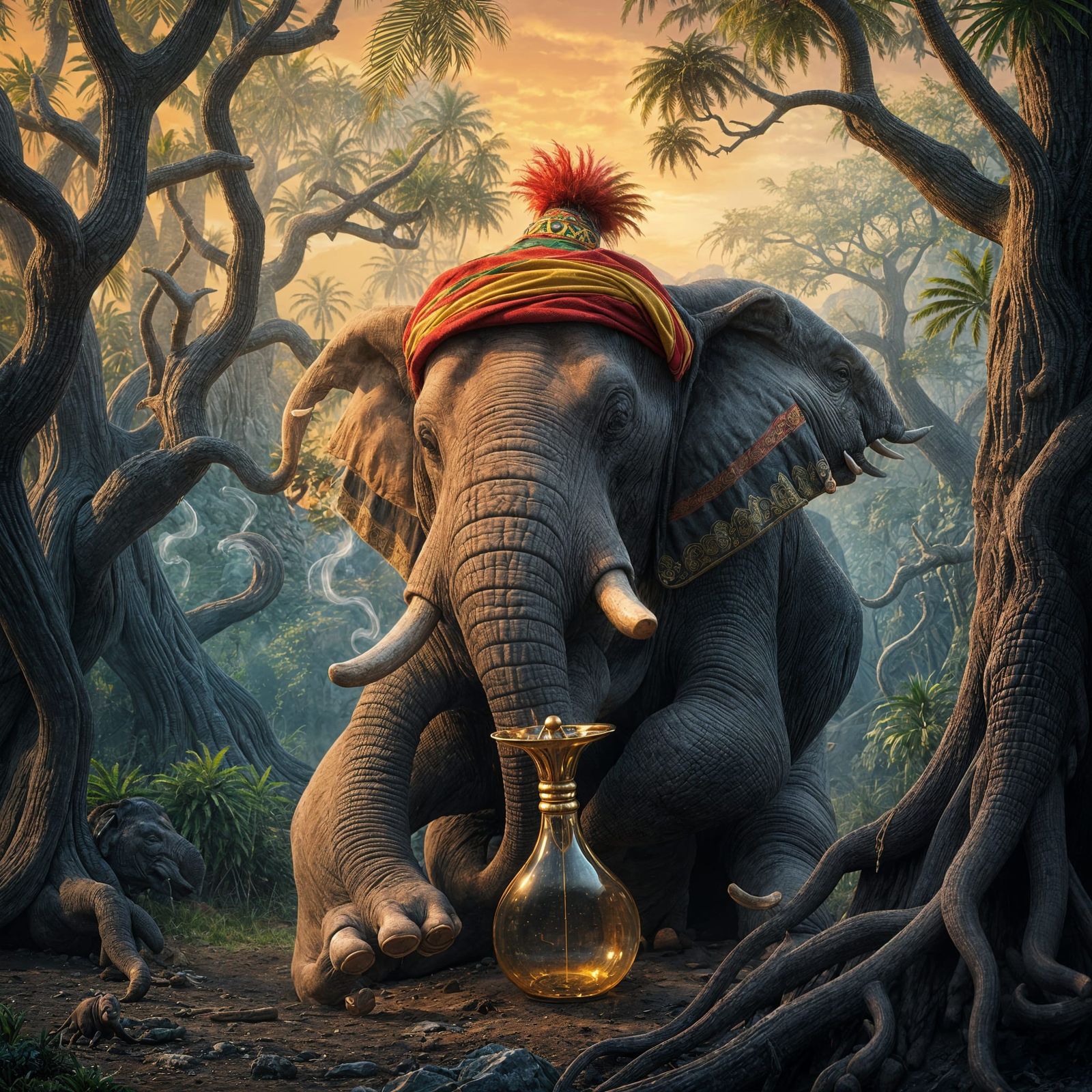 Reggae Elephant in Splendid Bob Marley Hat