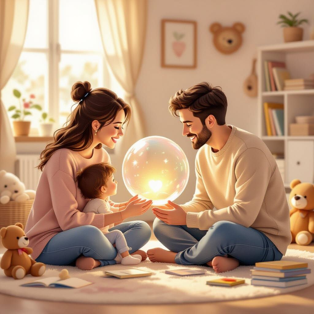 Heartwarming Children's Book Scene of Loving Parents and Chi...