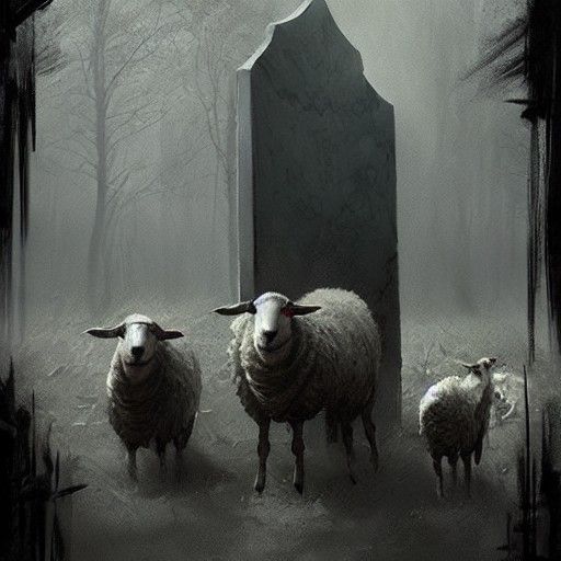 mist-sheep chew on tombstones