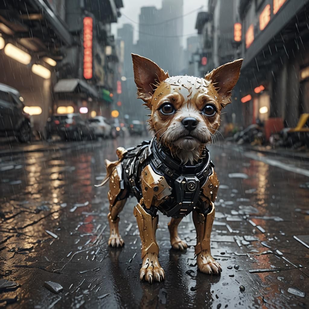A Futuristic Puppi in the Rain, in a Cinematic Sci-Fi Aesthe...