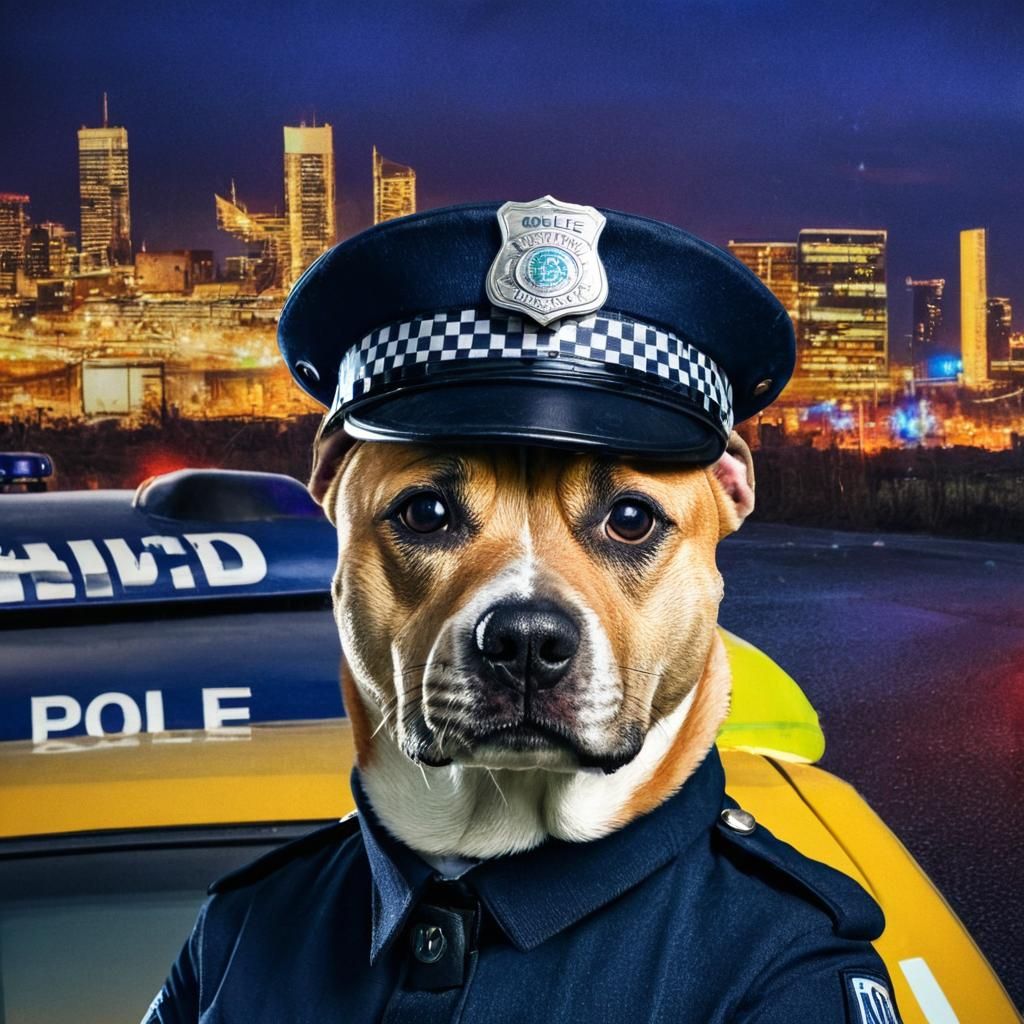 Vibrant Police Woman Portrait with Loyal K9 Companion