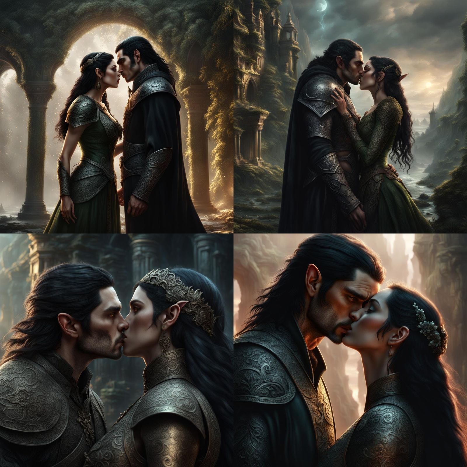 Epic Digital Matte Painting of a Romantic Moment Between a M...