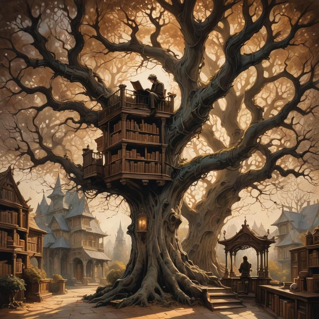 Whispers of the Enchanted Library in a Ancient Tree