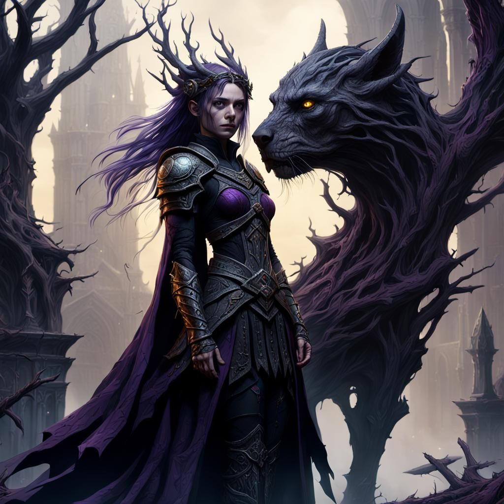 Gothic Warrior in Ruined Cathedral