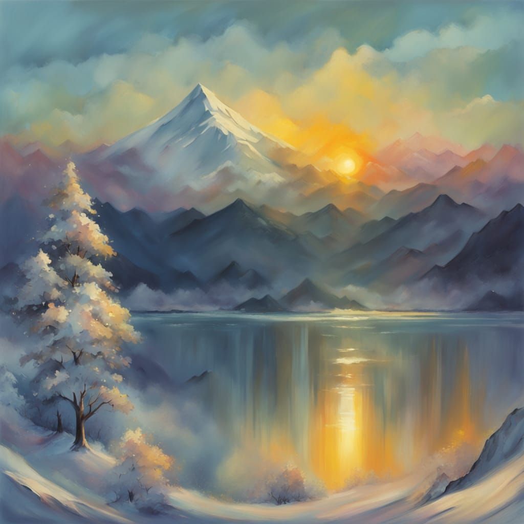 Shimmering Mountain in Twilight: An Impressionist Painting