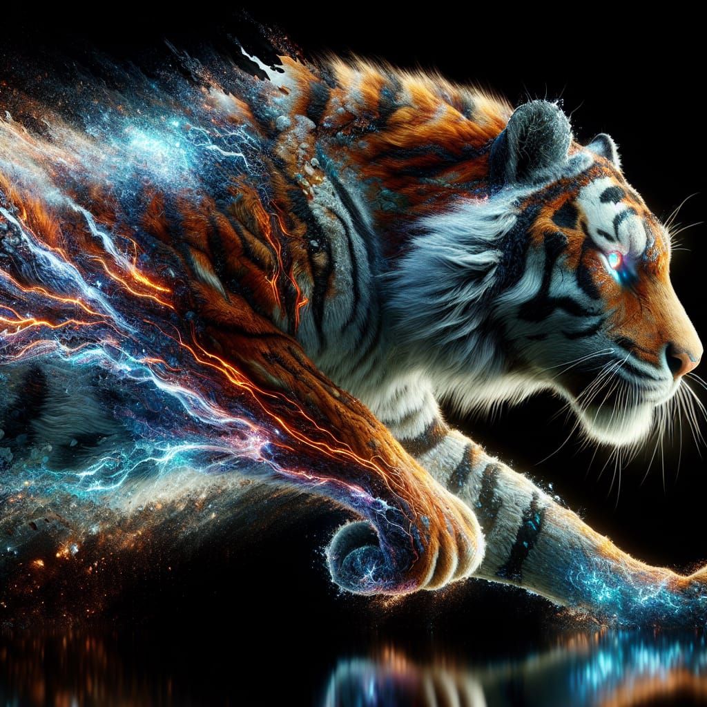 Majestic Tiger in Motion Blurs Reality and Magic