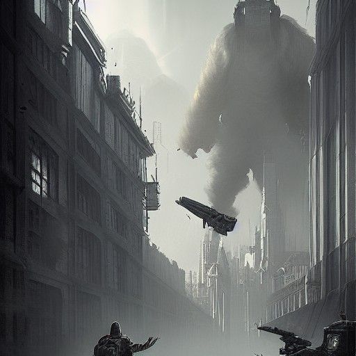 Dark Cyberpunk Wolfenstein Scene in Oil Painting Style