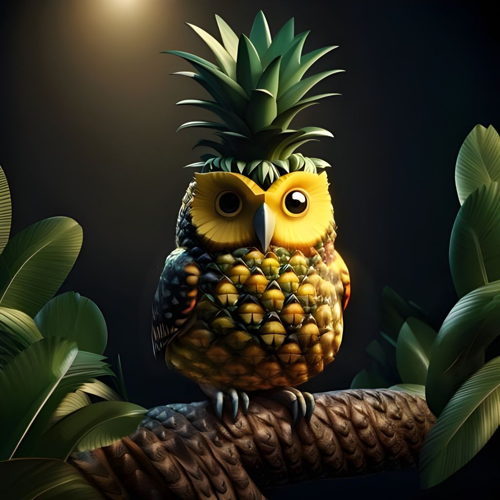 Surreal Pineapple Owl in Vibrant Tropical Style