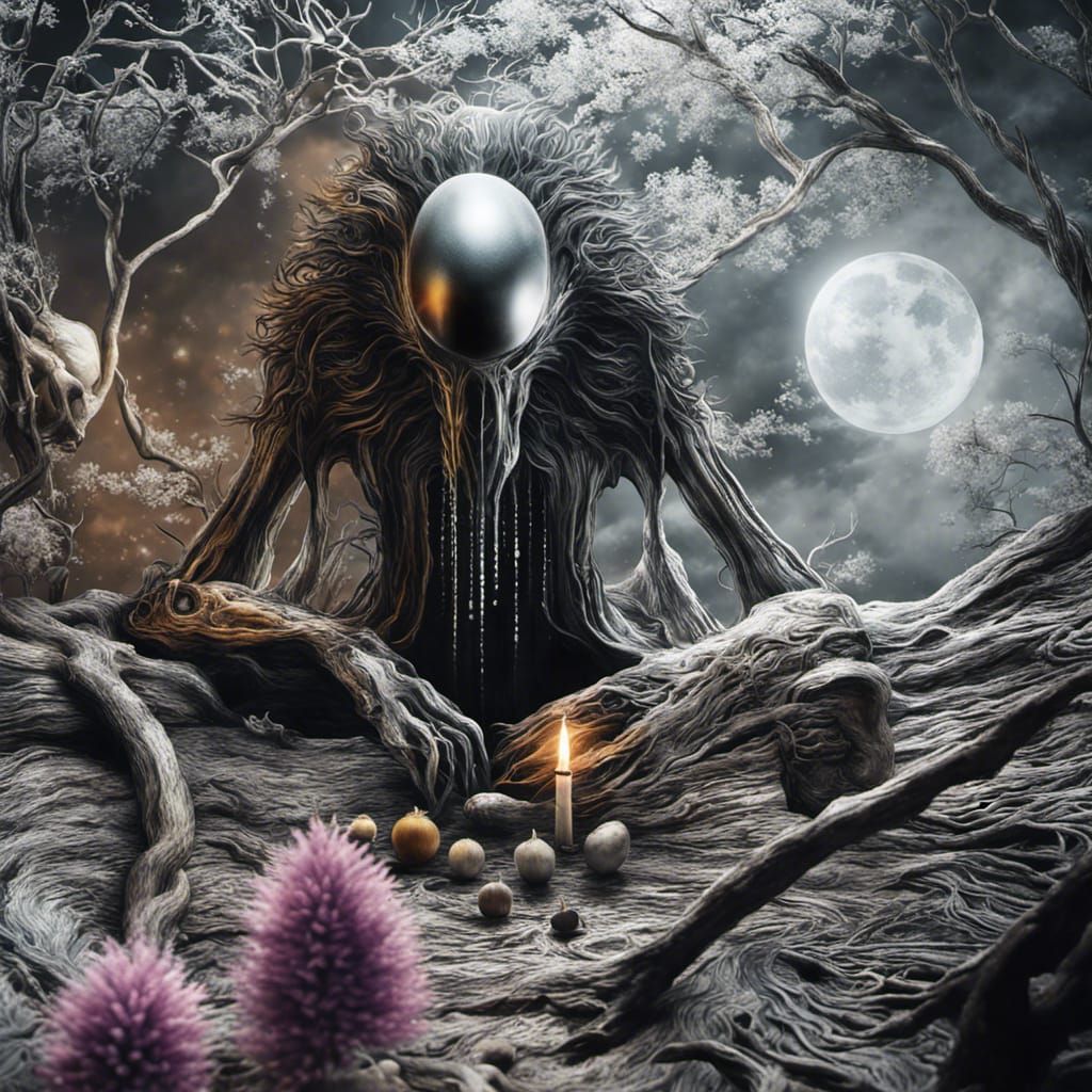 Magical Biological Forms in Surreal Dreamscape