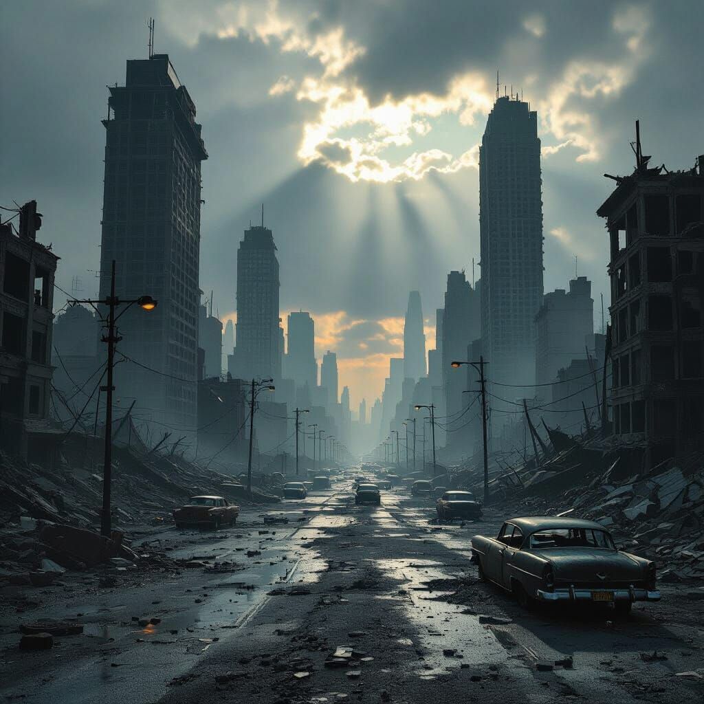 Post-Apocalyptic City Ruins in Photorealistic Style