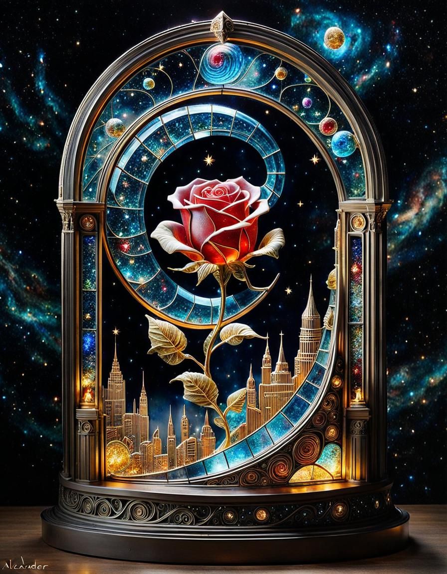 Infinite Staircase: Glowing Spiral Rose City Scape