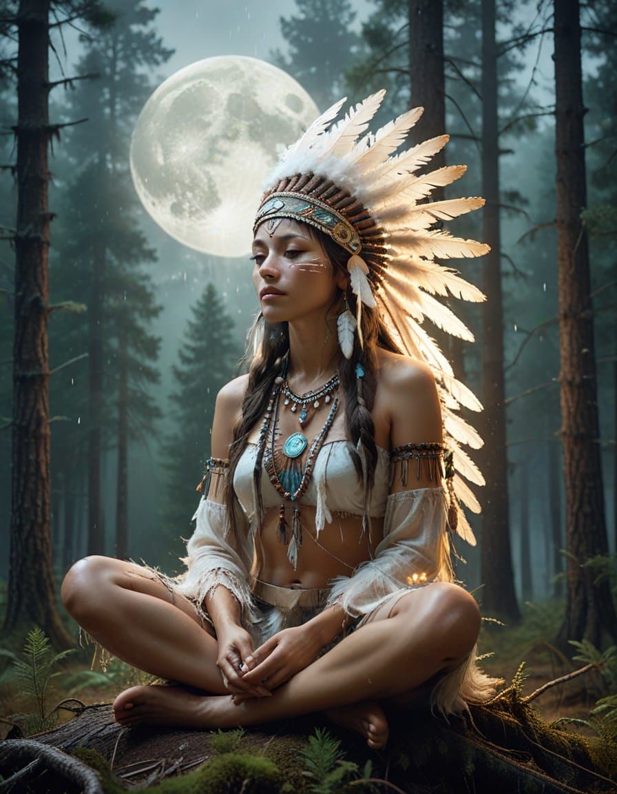 Meditative Figure Blended with Misty Forest