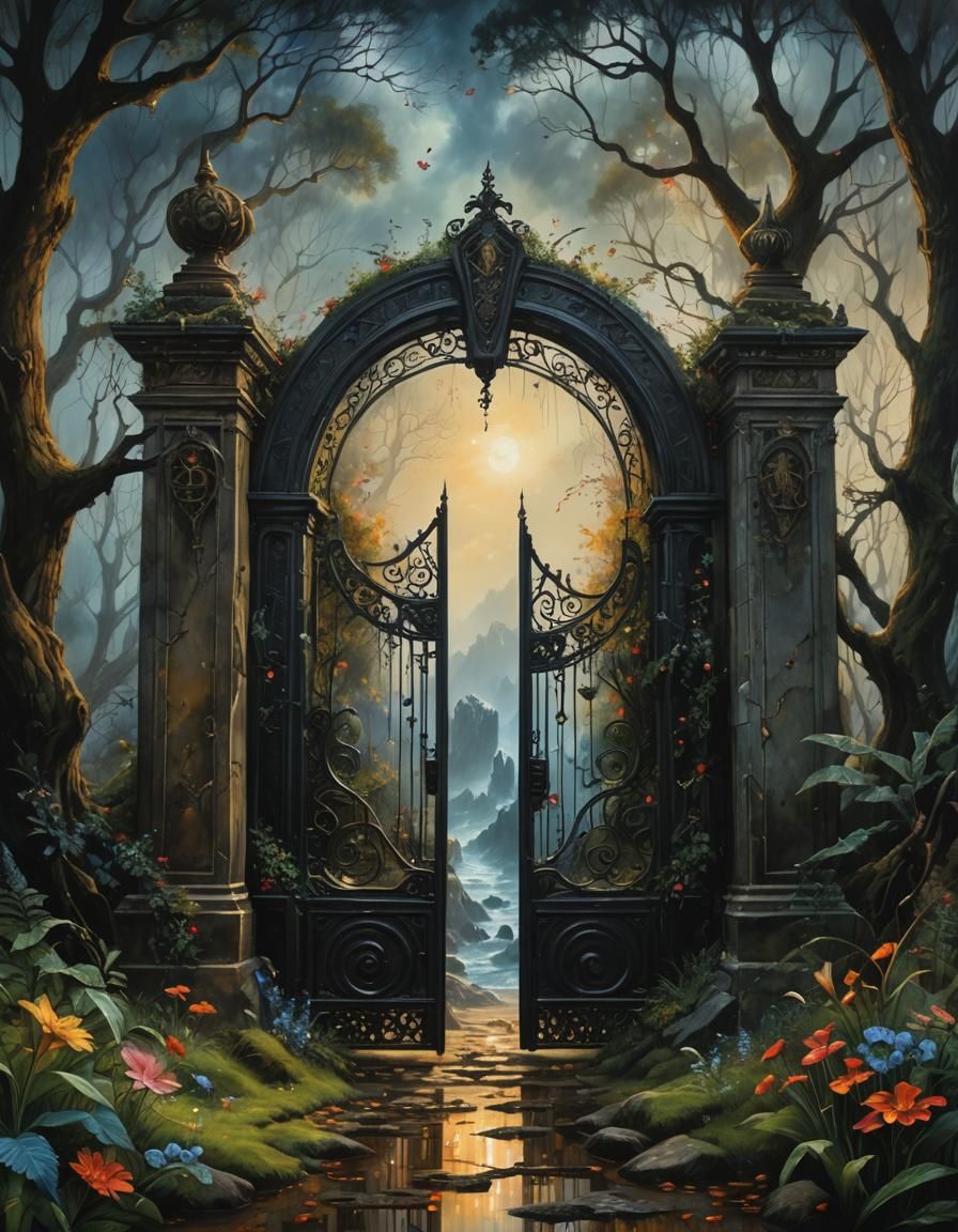 Ethereal Gate to Paradise in Dark Fantasy Style