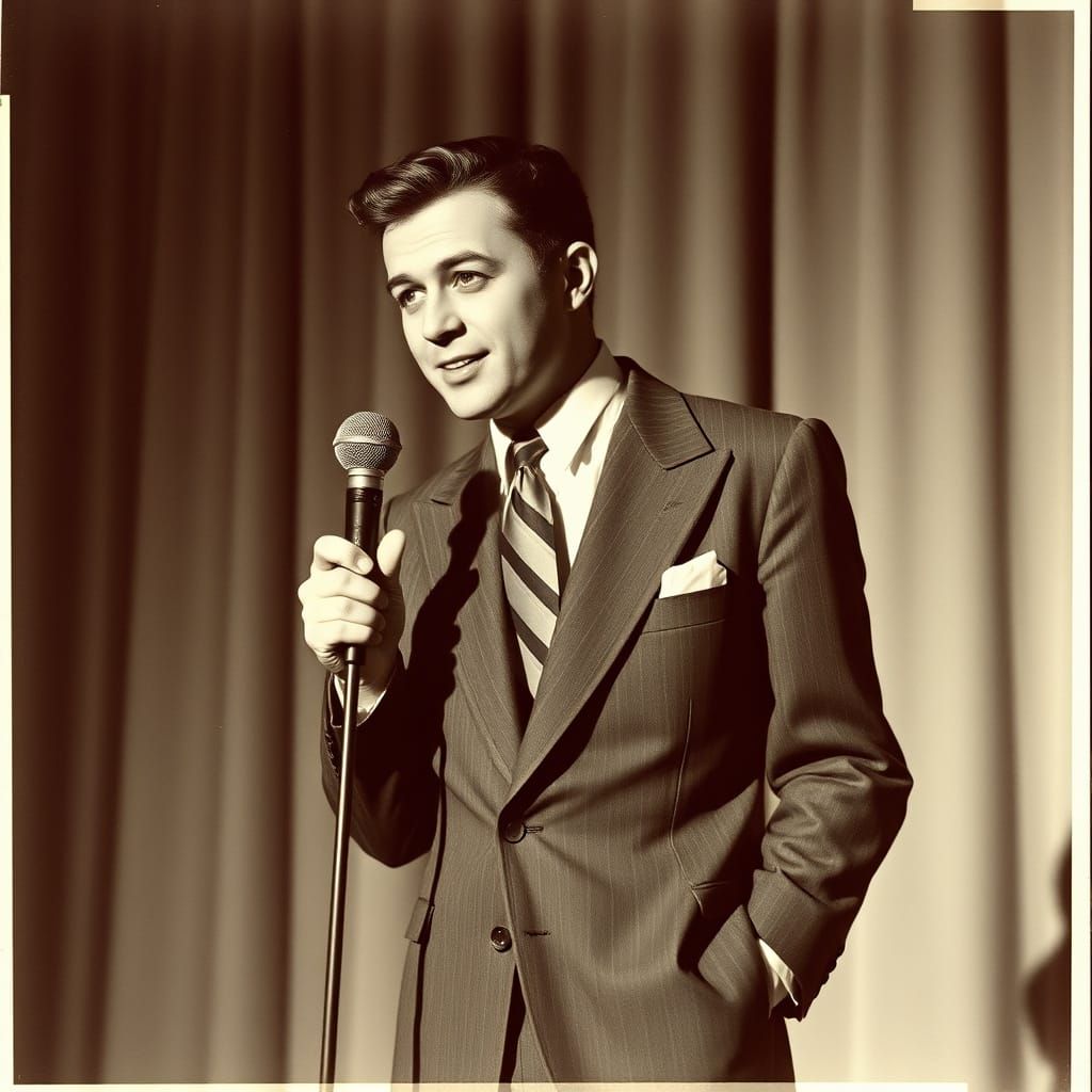 Vintage Comedian Takes the Stage in Nostalgic Black and Whit...