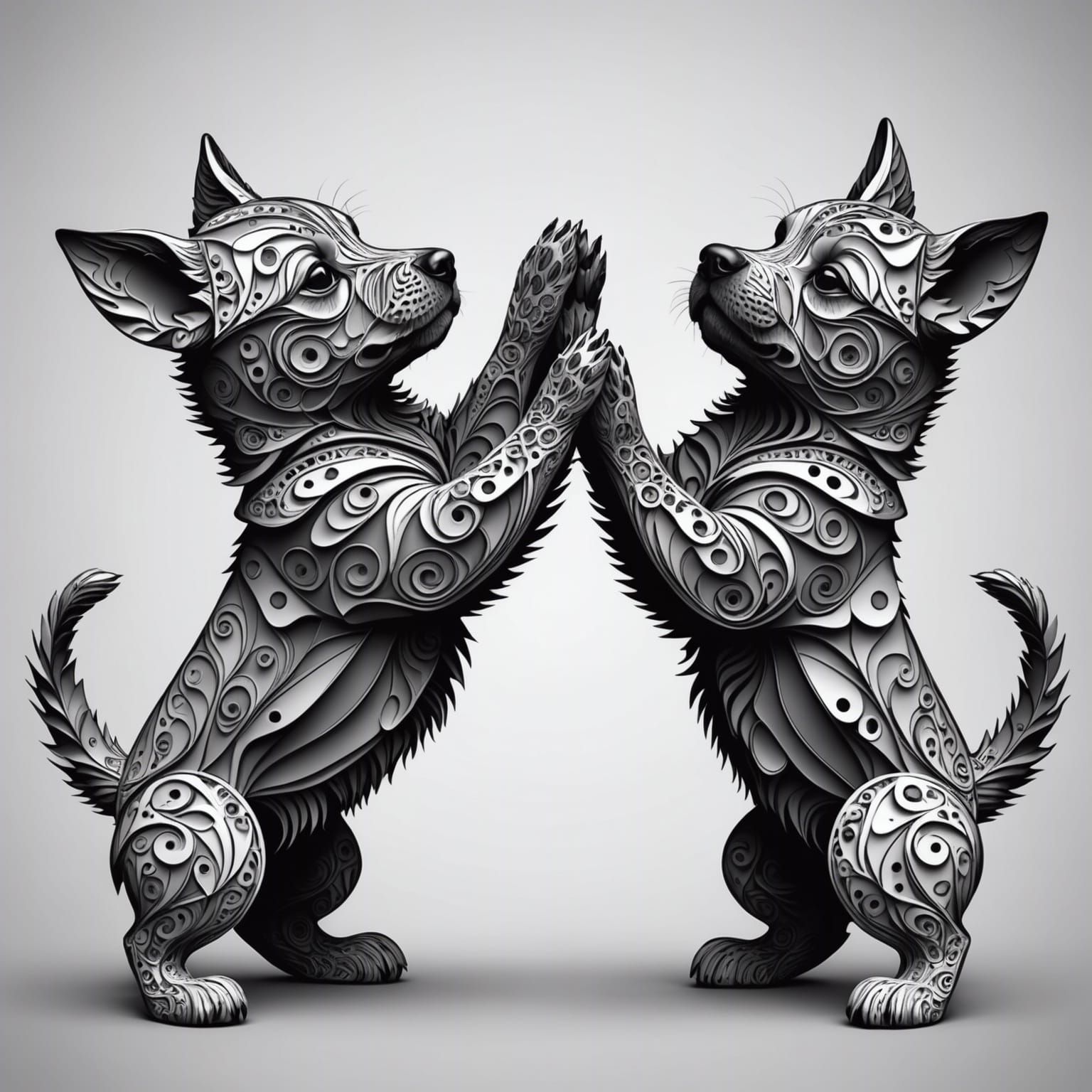 Cute Puppies Wave High Fives in Fractal Vector Art