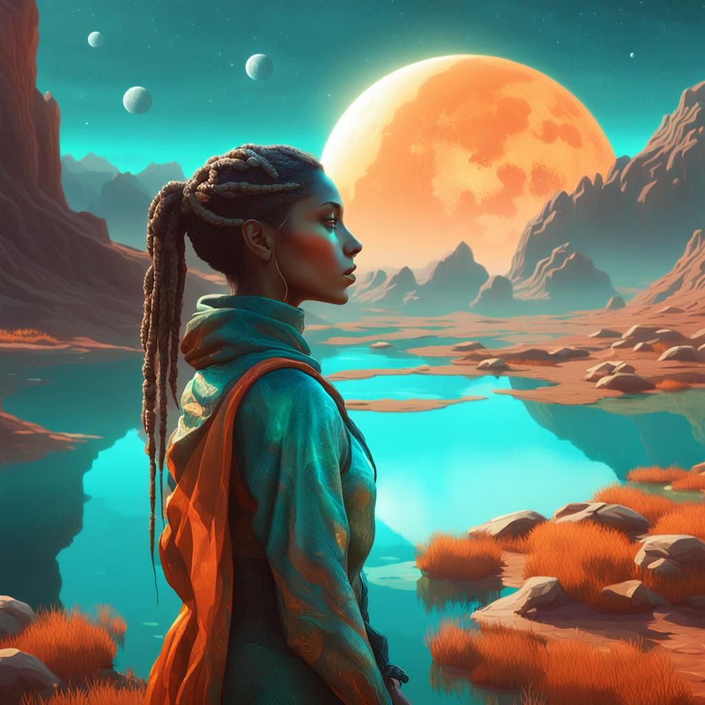 Surreal Double Exposure of Alien Landscape and Serene Valley