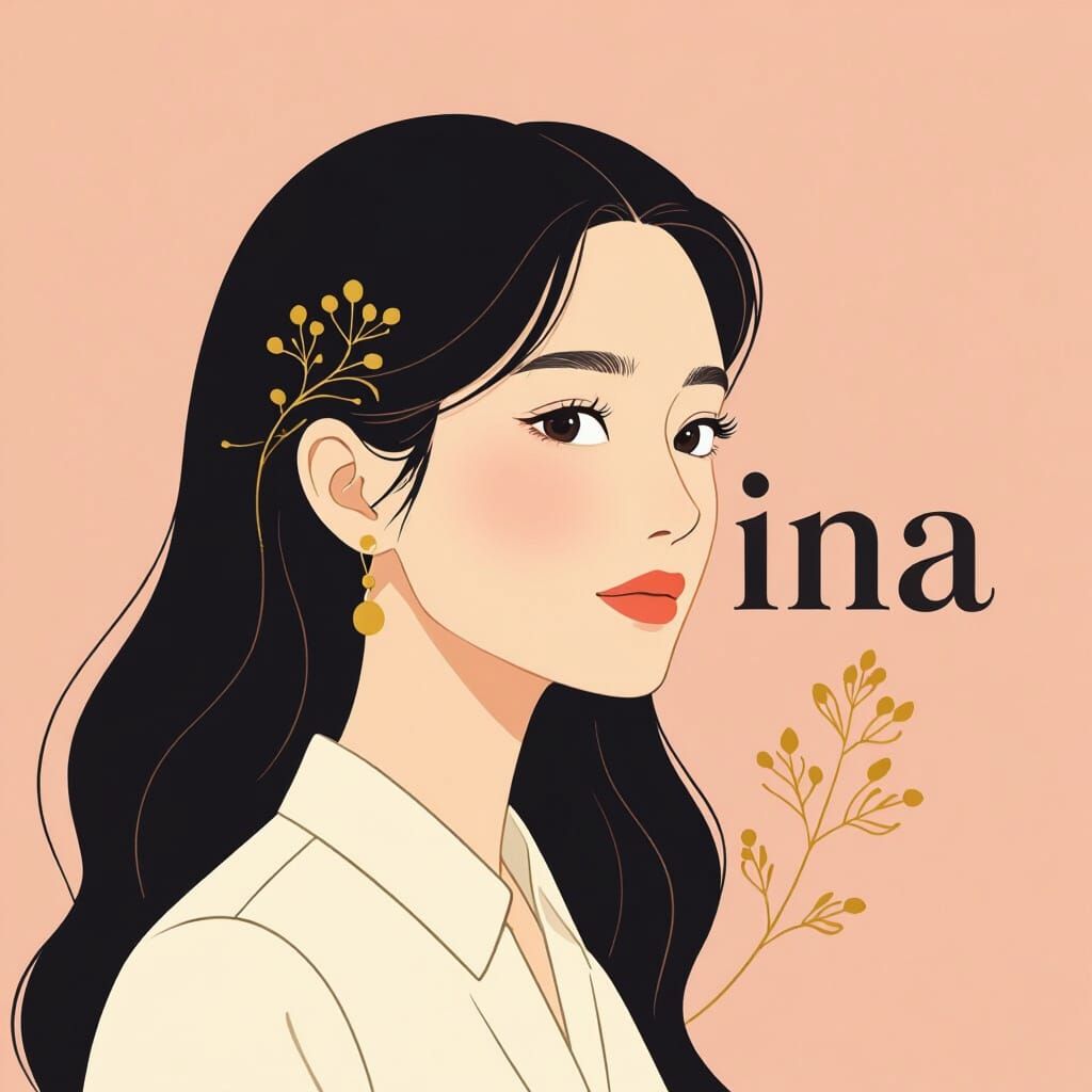 Elegant Hina Logo in Serif Font with Golden Floral Icon