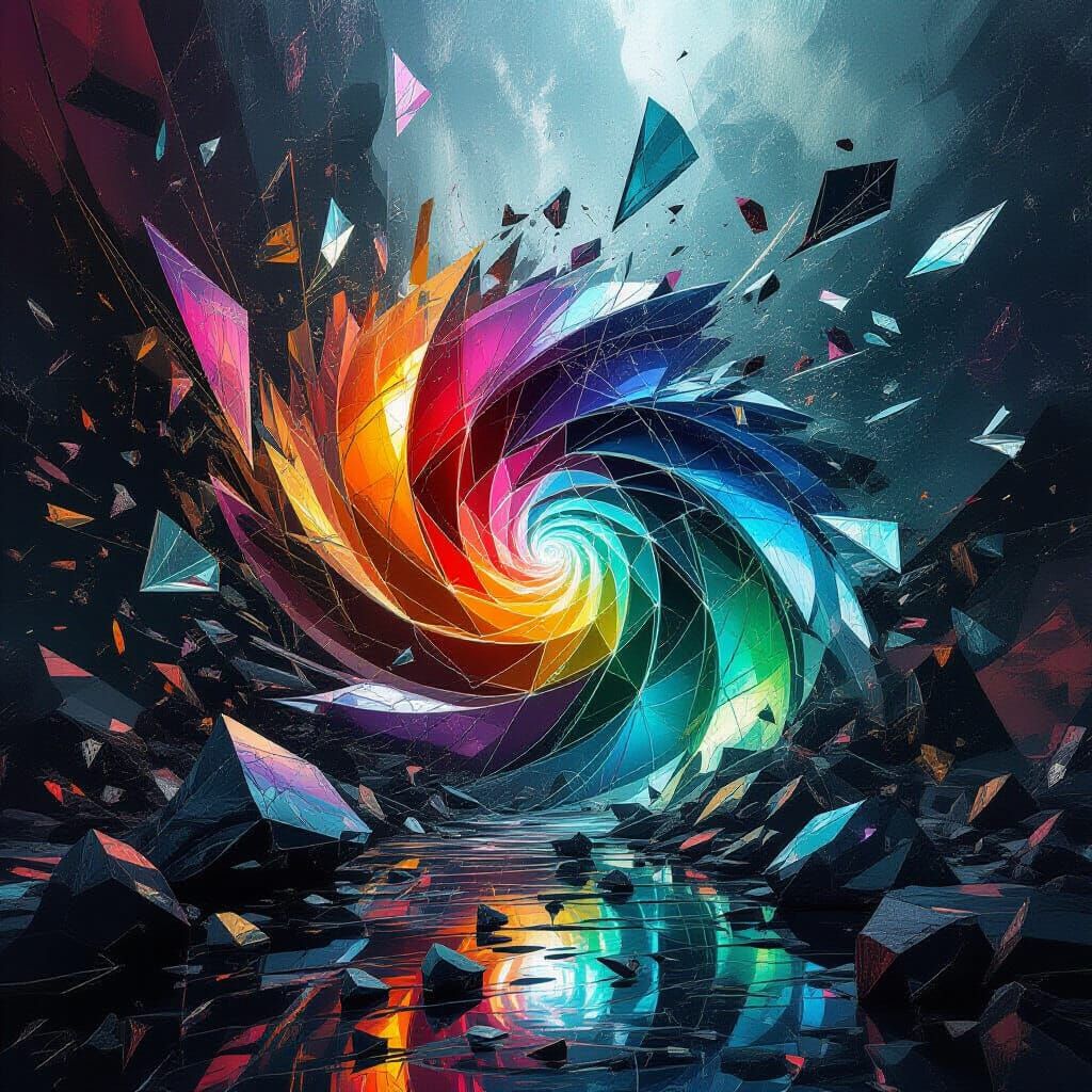 Abstract Metal and Glass Explosion: Surreal Dreamscape