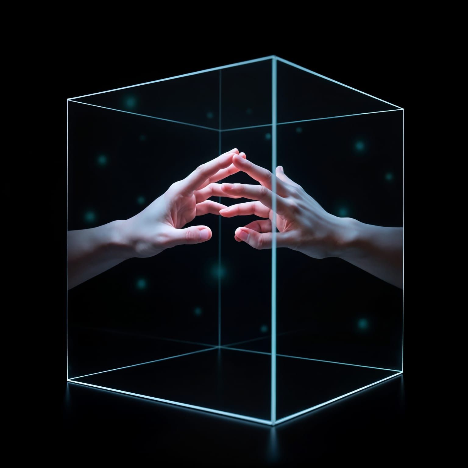 Holographic Hologram of Two Hands Uniting in Midair