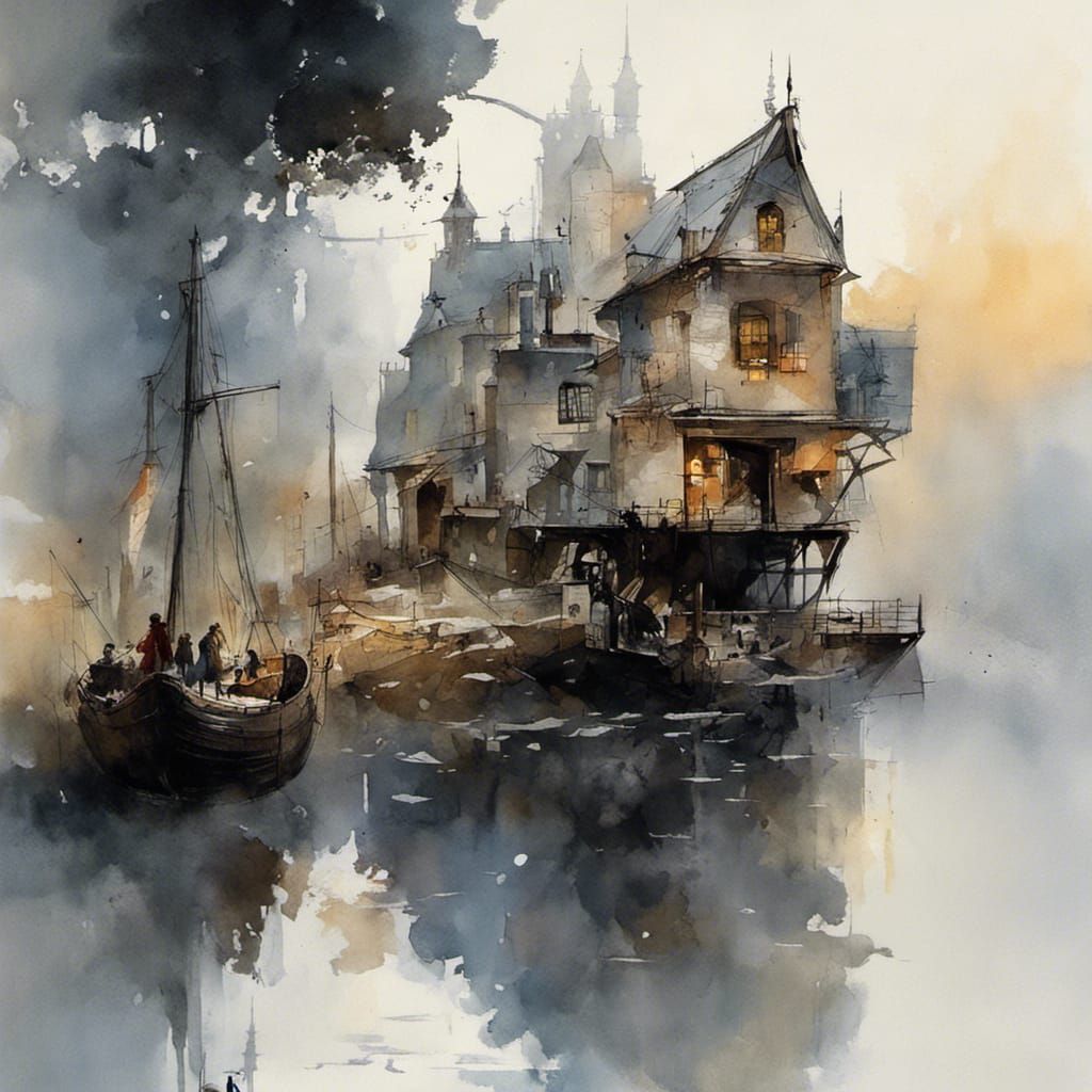 Dreamlike Landscape Painting in Watercolor Style