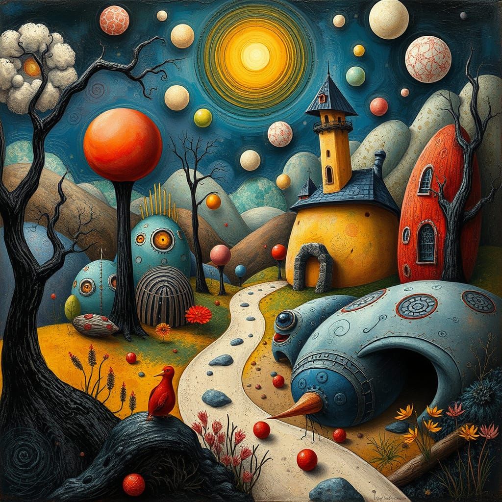 Whimsical Surreal Landscape in Vibrant Colors