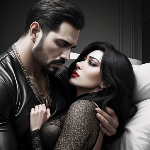 Intimate Couple Embracing in Sensual Hyperrealistic Scene