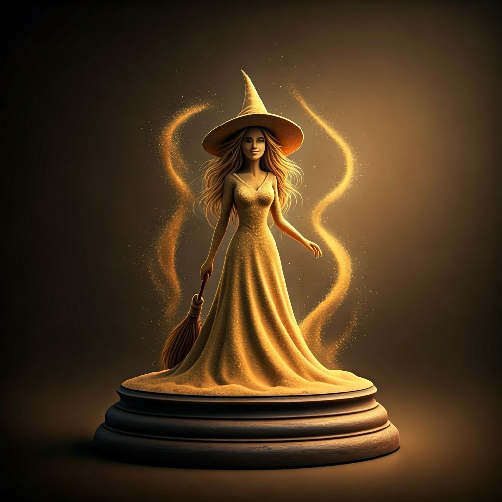 Sand Witch Figure on Wooden Pedestal