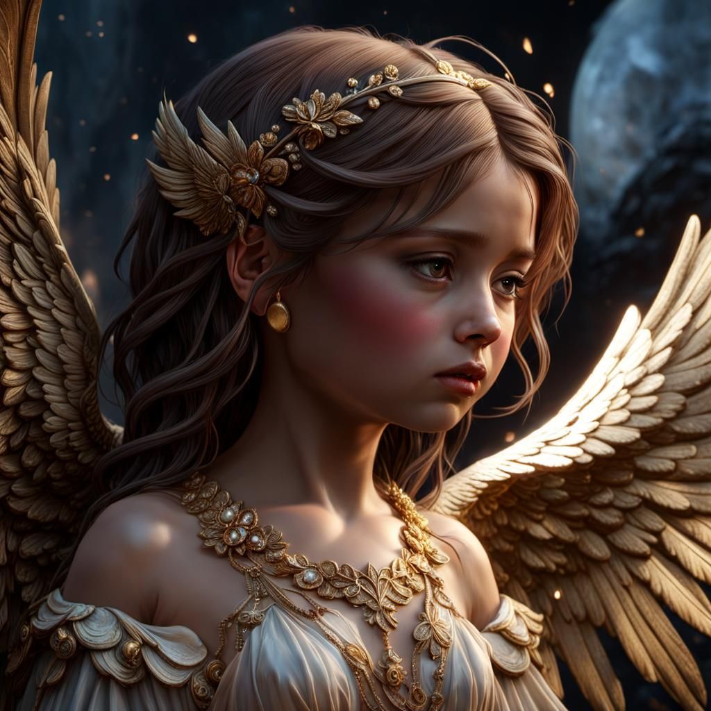 Surreal Angel with Tears of Sorrow, Masterpiece Art in Unrea...