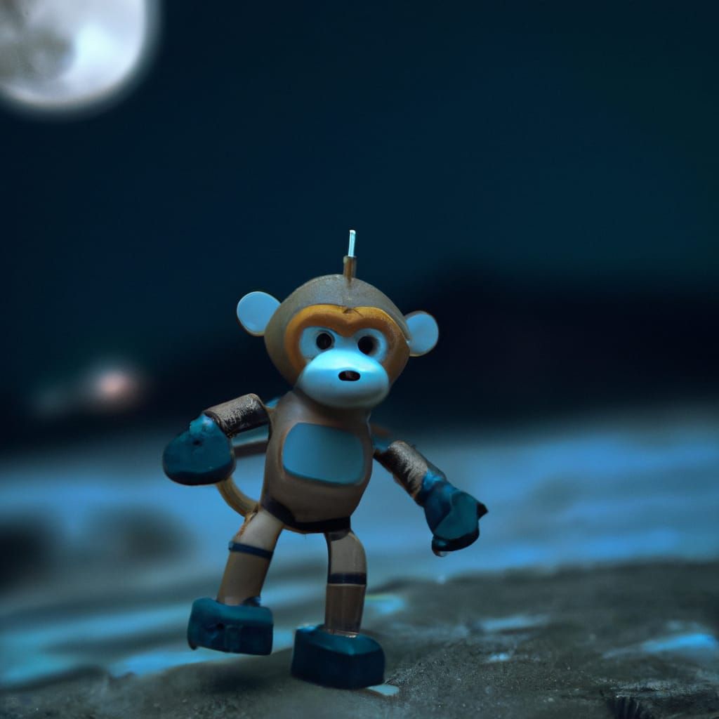 Moonlit Cybernetic Primate in Focused Precision