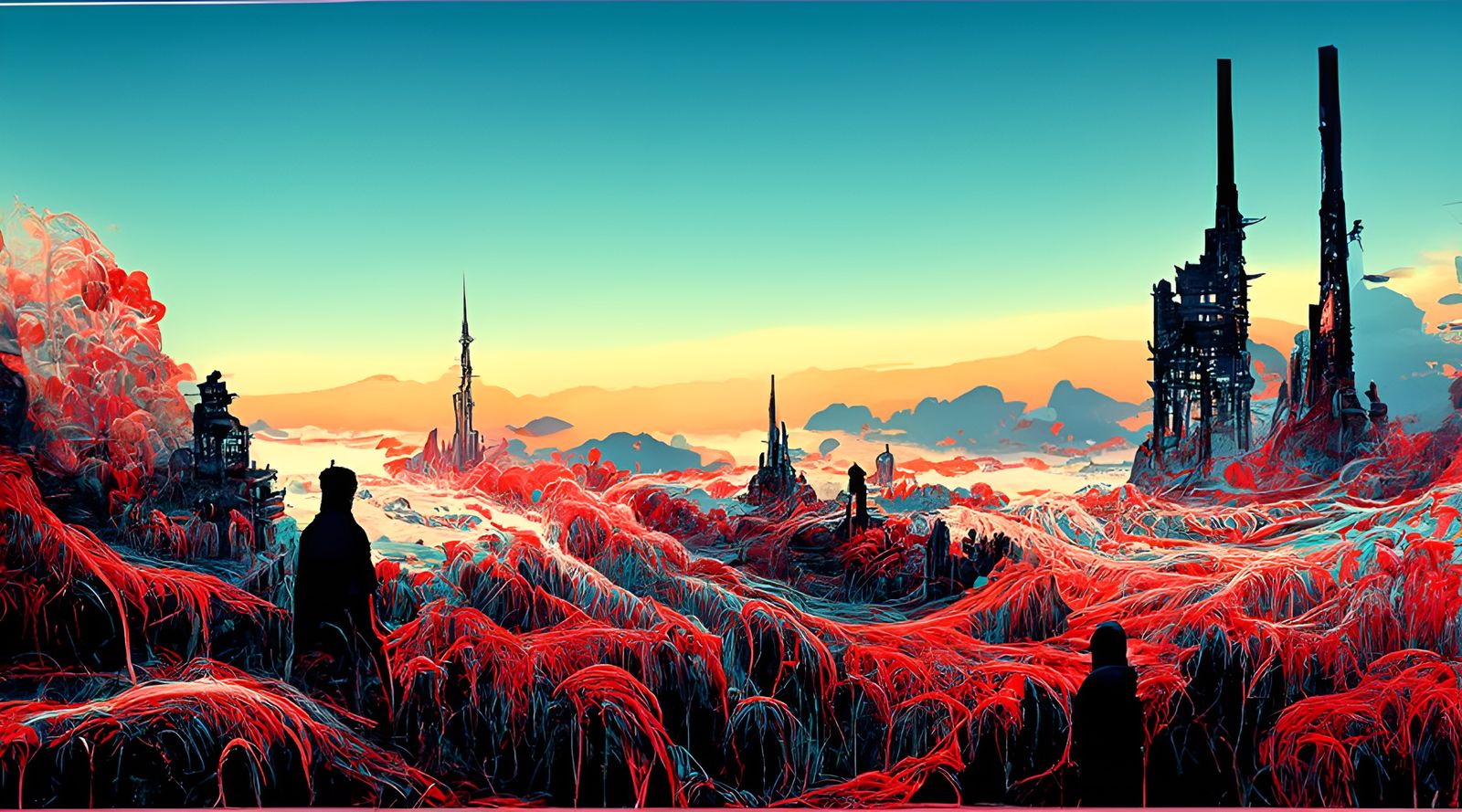 Enigmatic Synthwave Landscape in Rich Glowing Hues