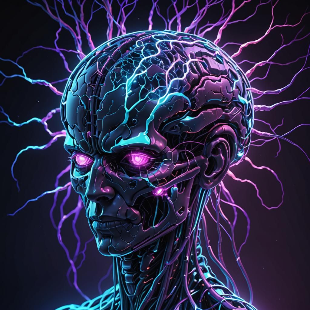 Neon Brain Concept Art in Cyberpunk Aesthetic