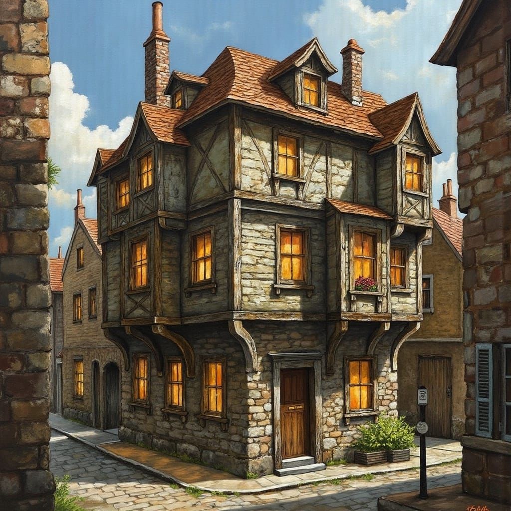 Cubic Urban Marvel: Ancient Architecture in Golden Light