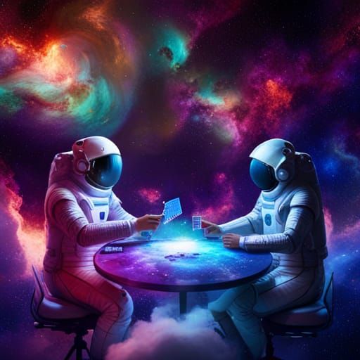 Cosmic Poker Scene in Vibrant Space Art