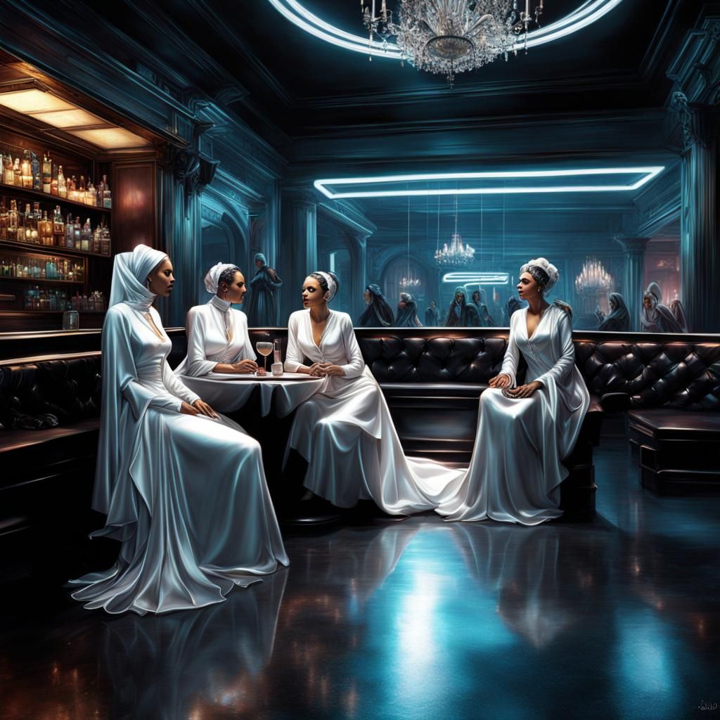 Grimdark Neon Cyberpunk Night Café Dreamscape