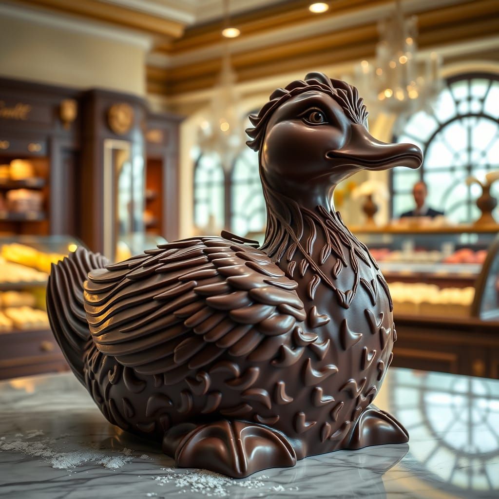 Majestic Chocolate Duck Sculpture in Luxurious Shop