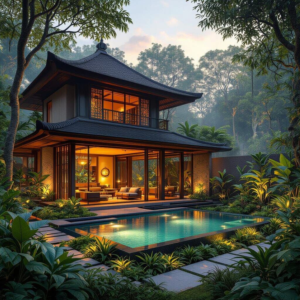 Modern Bali Villa in Tropical Fantasy Forest