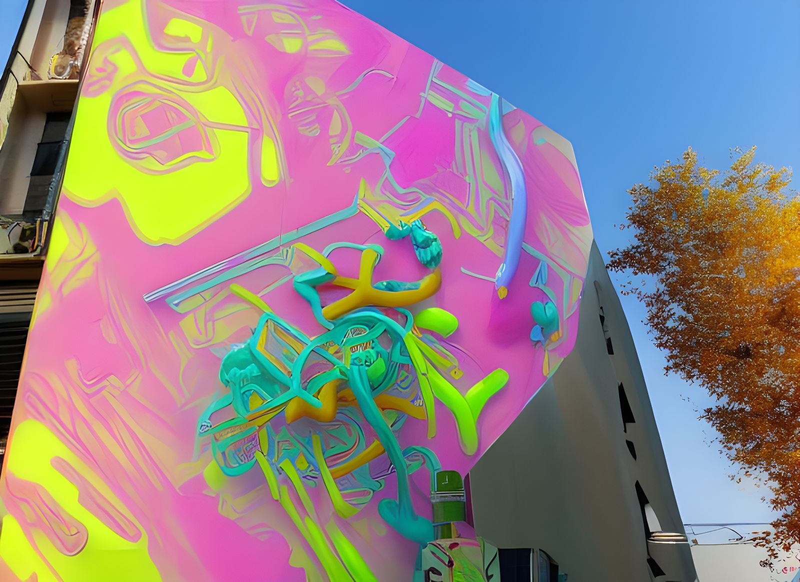 Vibrant Day-Glo Abstraction: A Maximalist Mosaic of Digital...