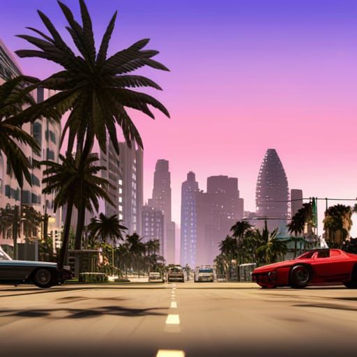 Epic Vice City Nightscape in Digital Matte Painting Style