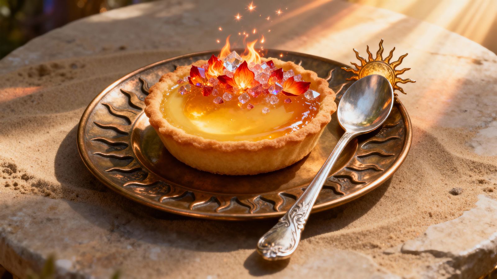 Golden Sunwyrm Tart with Flamepetal Sugar