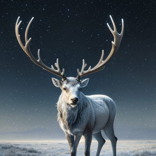 Majestic Reindeer in Starry Night Landscape by John Howe Sty...