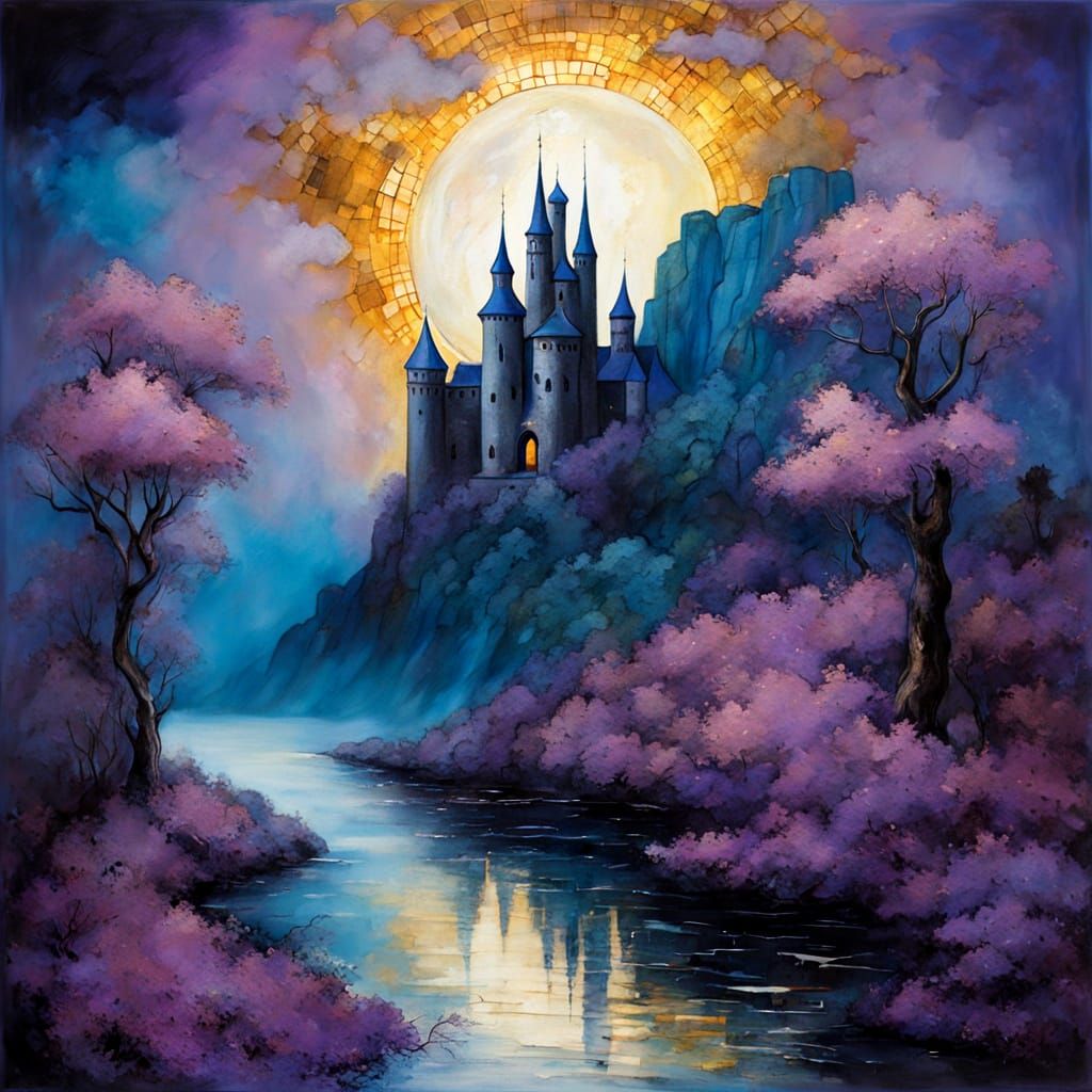 Dreamlike Castle on a Cliff in Vibrant, Earthy Tones