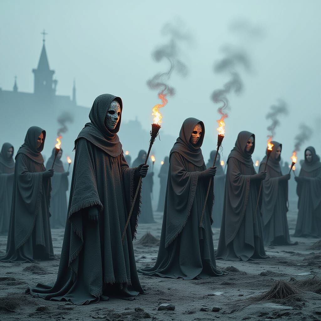 Festival of Whispers in Dystopian Landscape