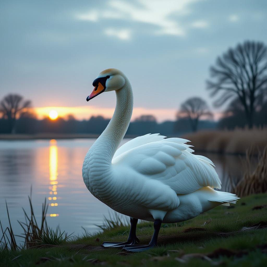 Weary Swan in Serene Landscape: Film Photography